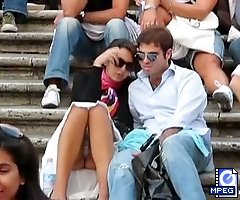 His girlfriend flashed silk panty upskirt